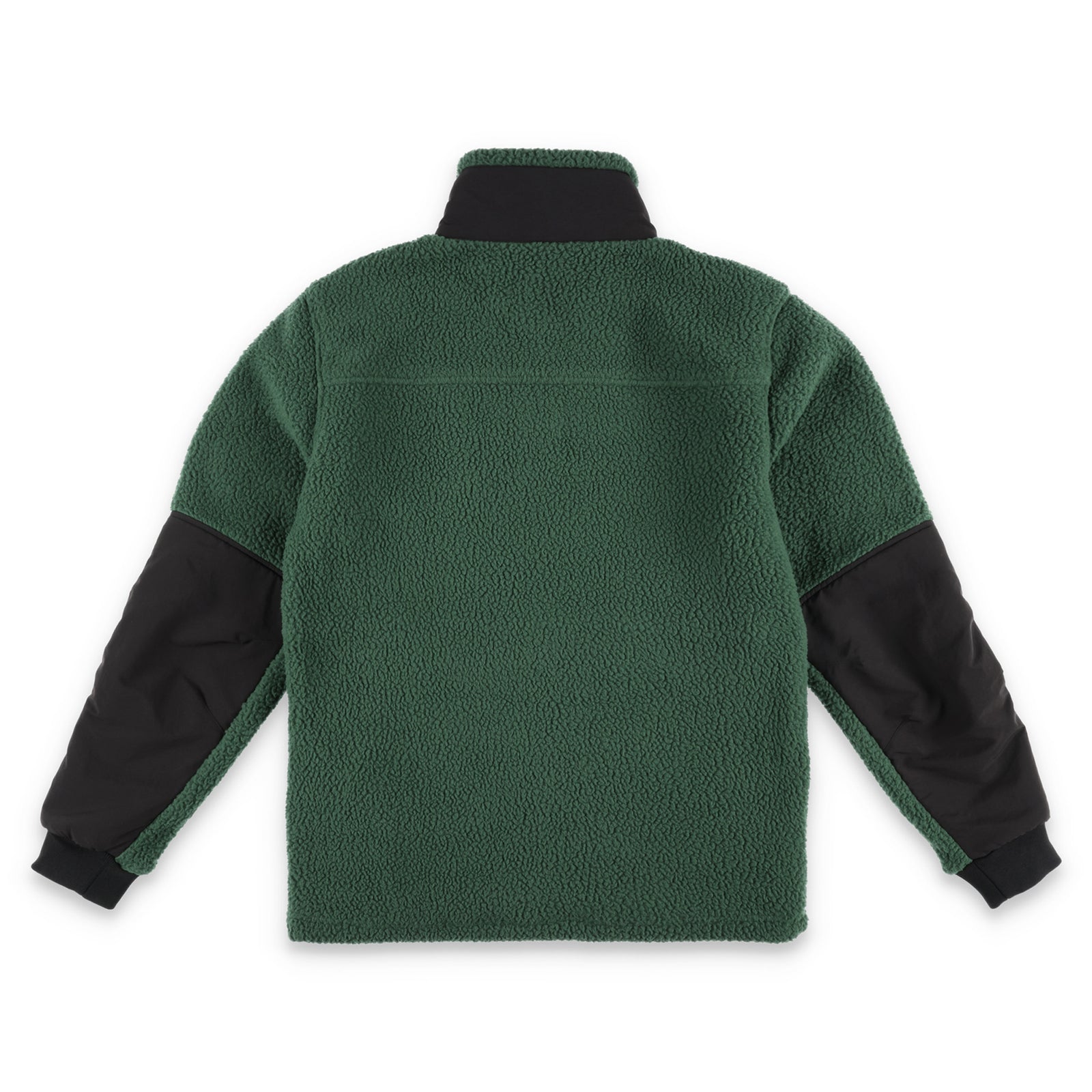 Back of Topo Designs Men's Mountain Fleece Pullover in "Forest" green.