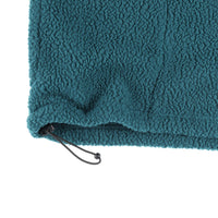 General detail shot of the bottom hem cinch cord on Topo Designs Men's Mountain Fleece Pullover in "Pond Blue".
