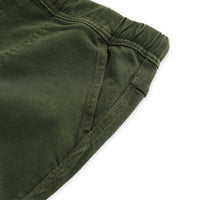 General detail shot of hand pockets on Topo Designs Men's Mountain Pants in organic cotton "olive" green