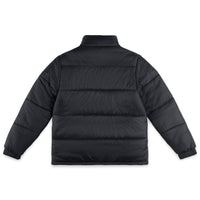Back of Topo Designs Men's Puffer recycled insulated Jacket in "Black"