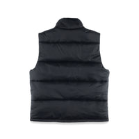 Back of Topo Designs Men's Mountain Puffer recycled insulated Vest in "Black"