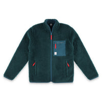Topo Designs Men's Sherpa Jacket in "Pond Blue" showing sherpa fleece side.