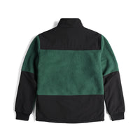 Back of Topo Designs Men's Subalpine Fleece jacket in "Forest / Black".