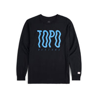 Topo Designs Men's Wavy Tee 100% organic cotton long-sleeve graphic t-shirt in "black"