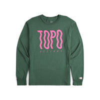 Topo Designs Men's Wavy Tee 100% organic cotton long-sleeve graphic t-shirt in "forest" green.