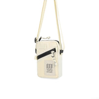 Topo Designs Mini Shoulder Bag crossbody travel purse in "Bone White" recycled nylon.