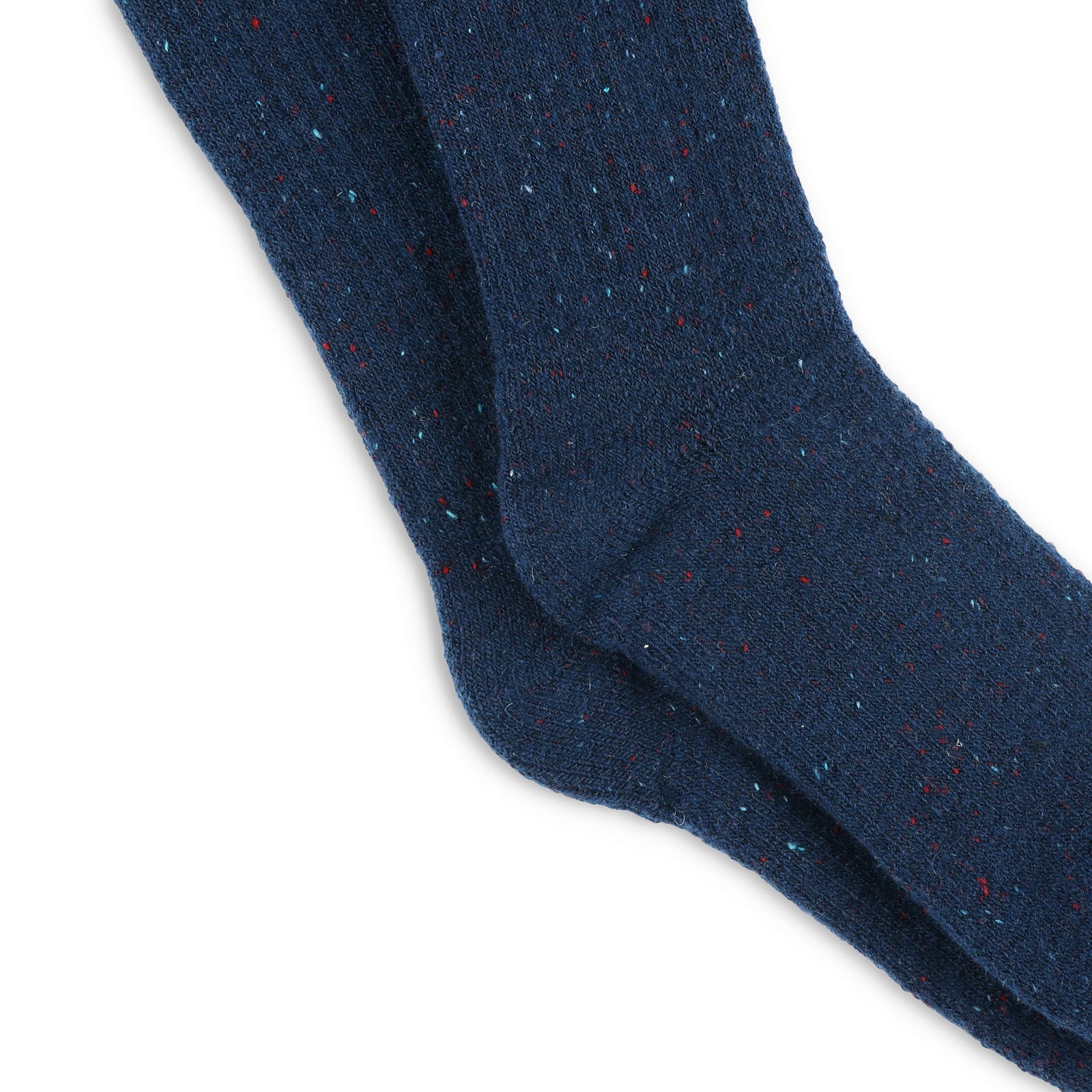 General detail shot of heel on Topo Designs Mountain heavyweight wool blend hiking Socks in "Pond Blue"