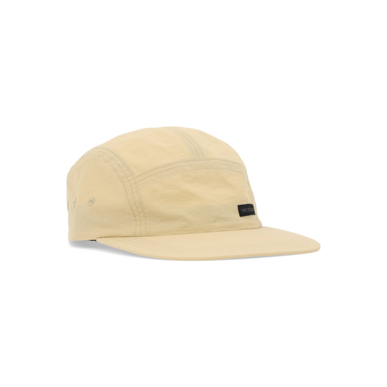 Topo Designs Nylon Camp 5-panel flat brim Hat in "Tan" brown.