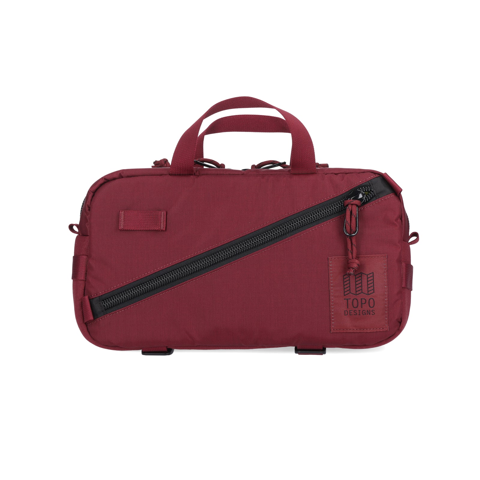 Topo Designs Quick Pack hip fanny pack in "Burgundy" red recycled nylon.