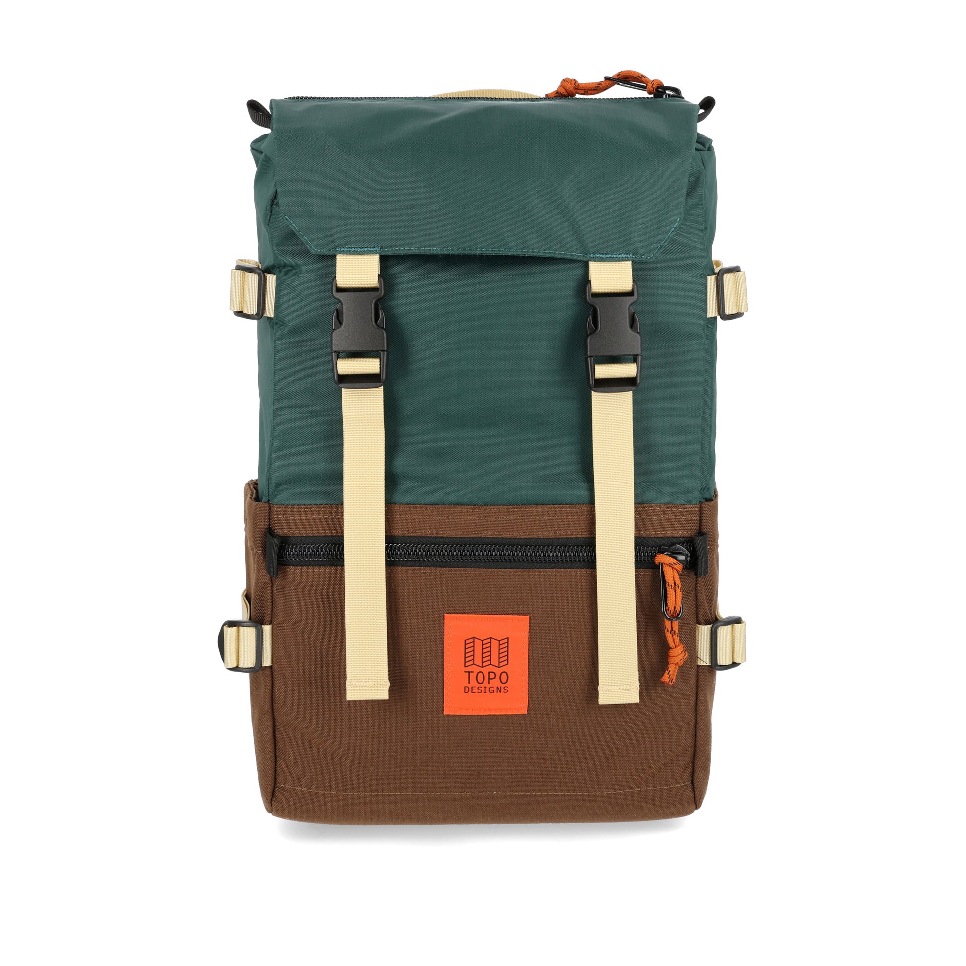 Topo Designs Rover Pack Classic laptop backpack in recycled "Forest / Cocoa" green brown.