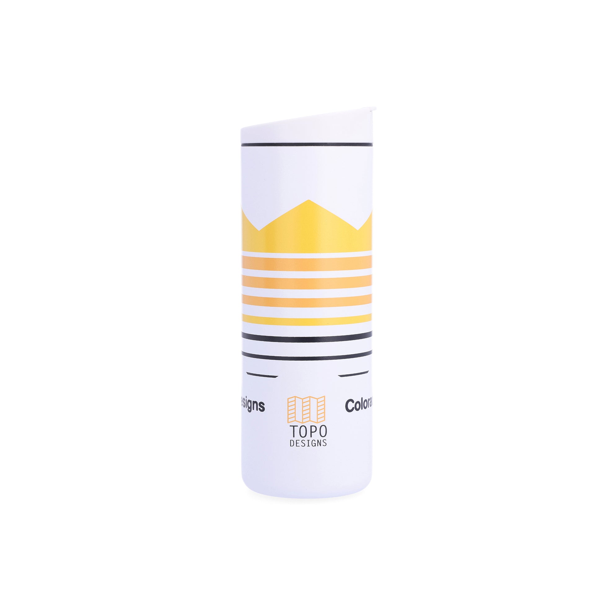 Topo Designs x MiiR Flip Lid "16 oz"  Travel coffee Tumbler in "White Strata Map" logo graphics