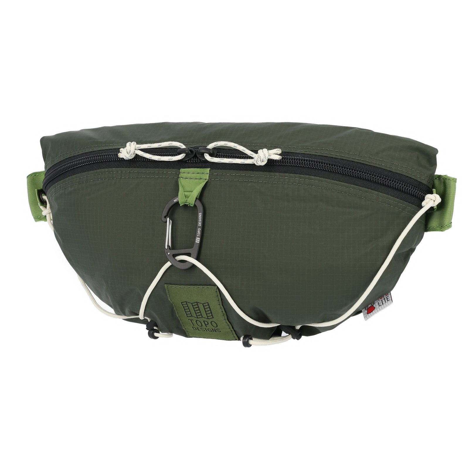 Topo Designs TopoLite Hip Pack Ultralight fanny pack crossbody bum bag in "olive" green.