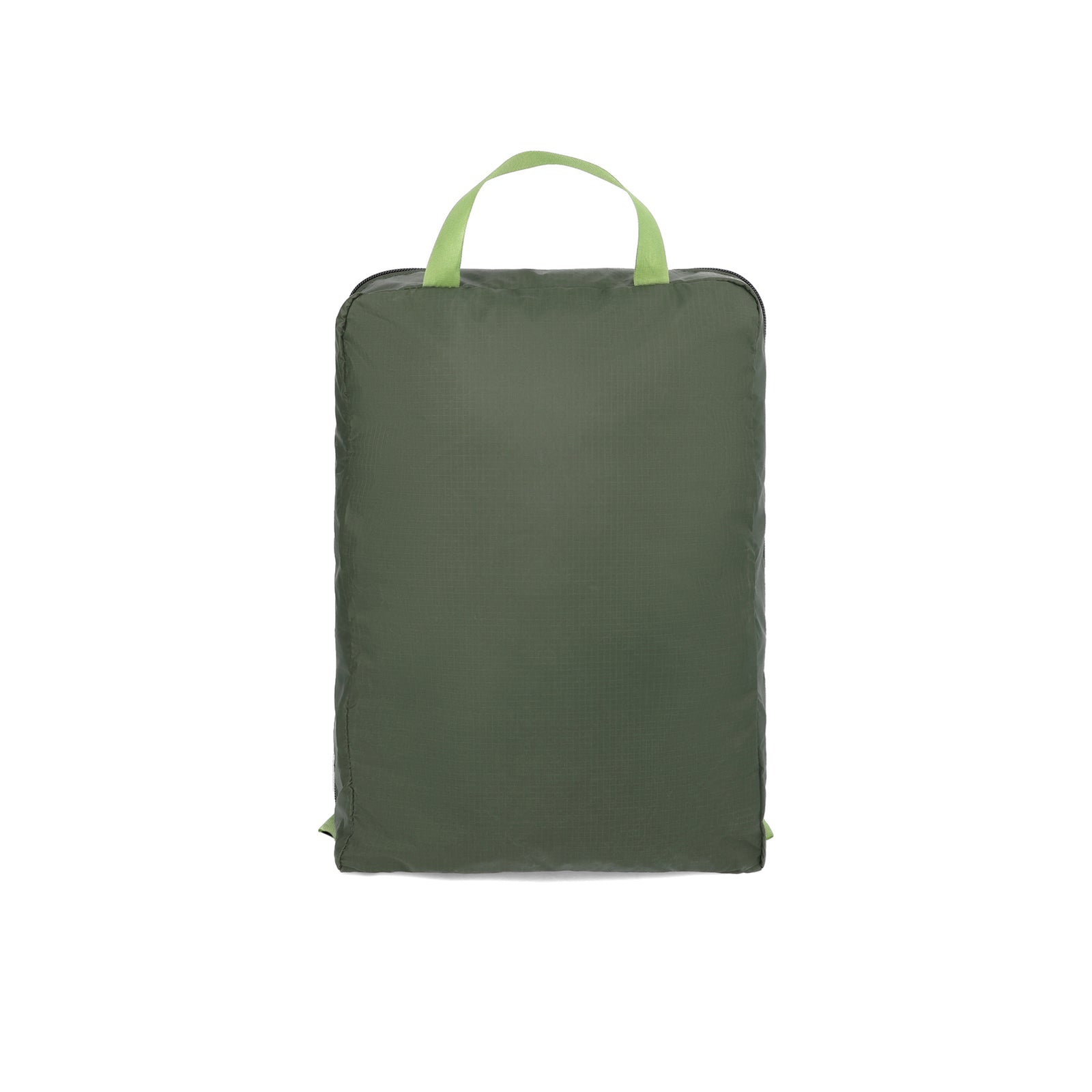 Back of Topo Designs TopoLite 10L Pack Bag ultralight packing cube for travel in "olive" green.