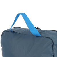 General detail shot of handle on Topo Designs TopoLite 10L Pack Bag ultralight packing cube for travel in "pond blue"