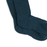General detail shot of heel on Topo Designs Town lightweight wool blend everyday socks in "Pond Blue"