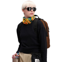 Front model shot of Topo Designs Women's Dirt Crew sweatshirt in 100% organic cotton French terry in "black"