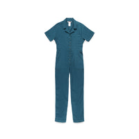 Topo Designs Women's Dirt Coverall 100% organic cotton short sleeve jumpsuit in "pond blue"