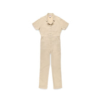 Topo Designs Women's Dirt Coverall 100% organic cotton short sleeve jumpsuit in "sand" white