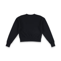 Back of Topo Designs Women's Dirt Crew sweatshirt in 100% organic cotton French terry in "black".