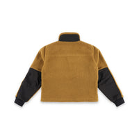 Back of Topo Designs Women's Mountain Fleece Pullover in "dark khaki" brown