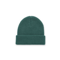 Back of Topo Designs Watch Cap cuffed beanie in "forest" green.