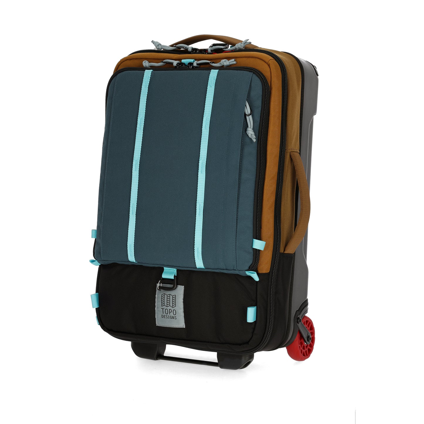 Topo Designs Global Travel Bag Roller durable carry-on convertible laptop backpack rolling suitcase in "Desert Palm / Pond Blue"