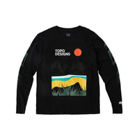Topo Designs Men's Desert long sleeve 100% organic cotton graphic t-shirt in "Black".
