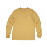 Front product shot of Topo Designs Men's Long Sleeve Pocket Tee in "Tan".