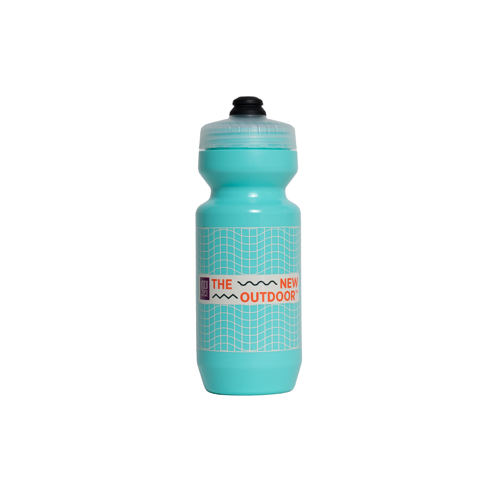 Topo Designs x Specialized Purist 22oz cycling Water Bottle in "The New Outdoor" blue.