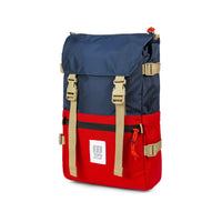 3/4 Front Product Shot of the Topo Designs Rover Pack Classic in "Navy / Red".