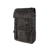 Topo Designs Rover Pack Heritage Made in the USA Backpack in "Ballistic Black / Black Leather".