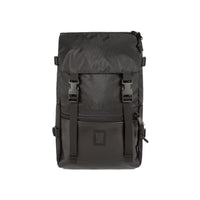 Topo Designs Rover Pack Heritage Made in the USA Backpack in "Ballistic Black / Black Leather".