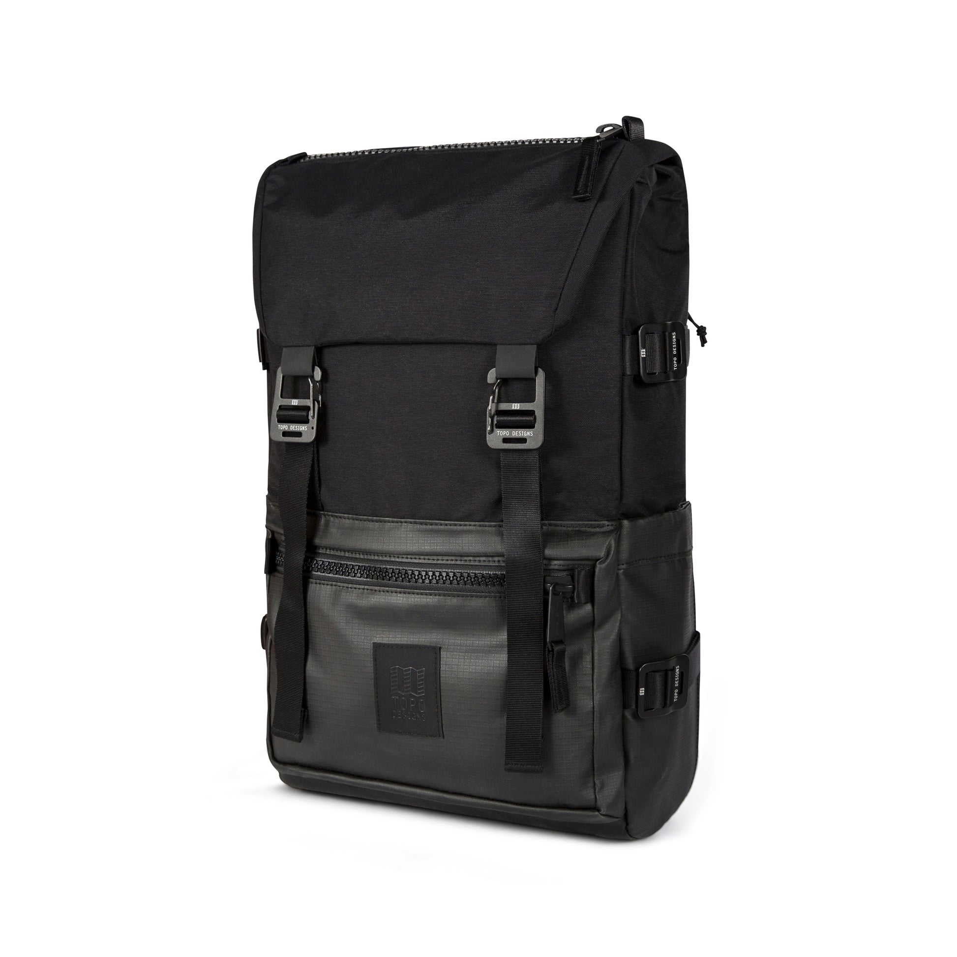 3/4 Front Product Shot of the Topo Designs Rover Pack Premium in "Premium Black".