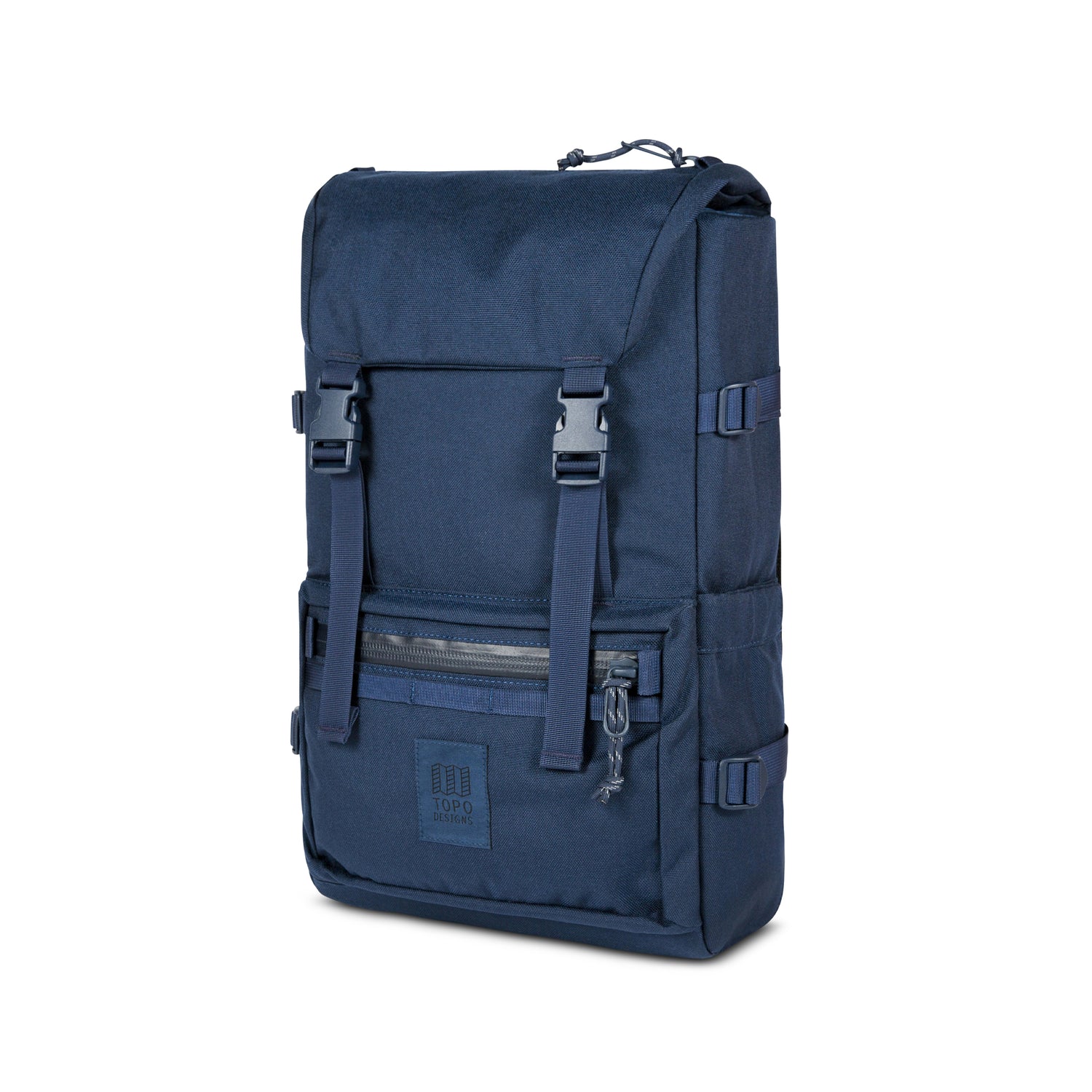 3/4 Front Product Shot of the Topo Designs Rover Pack Tech in "Navy" blue.