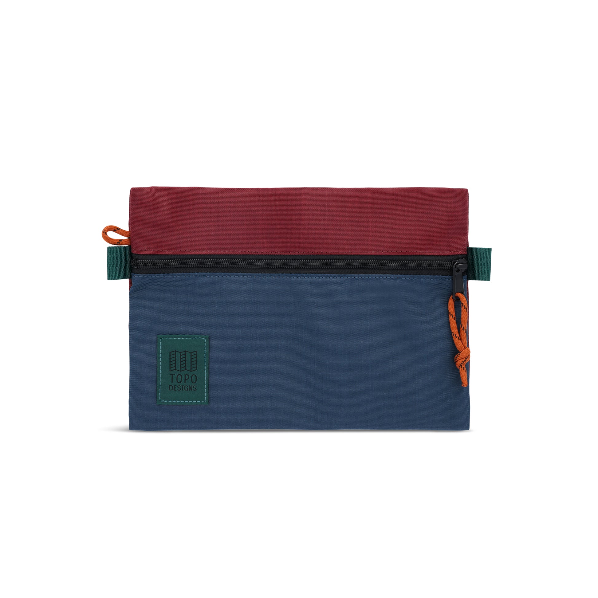 Topo Designs Accessory Bag in "Medium" "Pond Blue / Zinfandel - Recycled" red nylon.