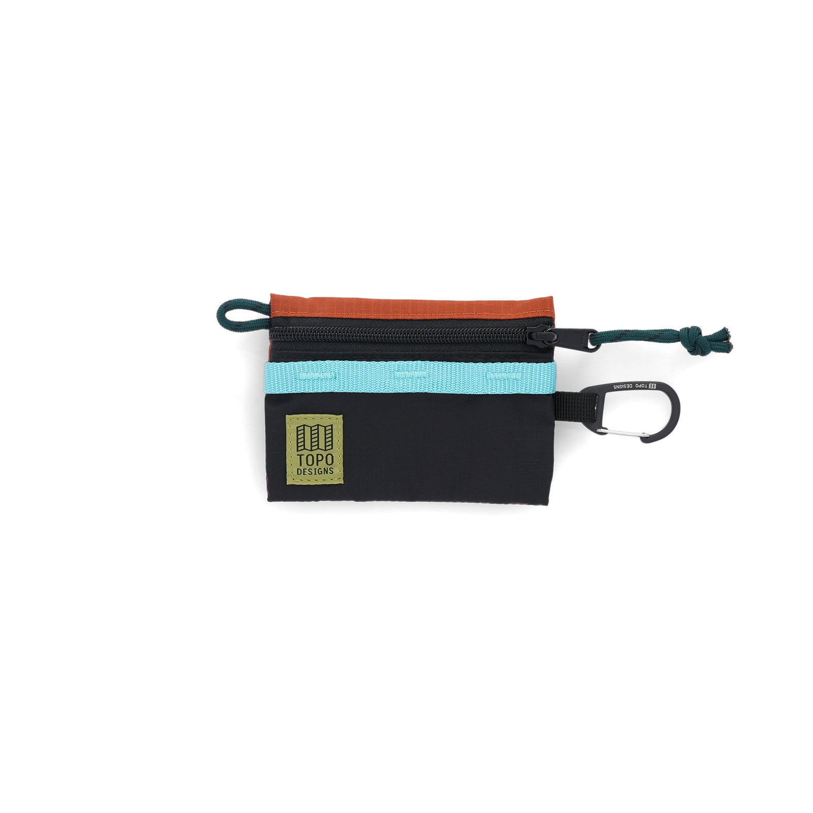 Topo Designs Mountain Accessory Bag carabiner clip pouch keychain wallet in "Clay / Black" lightweight recycled nylon.