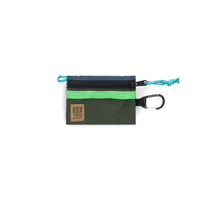 Topo Designs Mountain Accessory Bag carabiner clip pouch keychain wallet in "Pond Blue / Olive" lightweight recycled nylon.