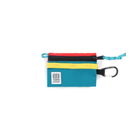 Topo Designs Mountain Accessory Bag carabiner clip pouch keychain wallet in "Red / Turquoise" lightweight recycled nylon.