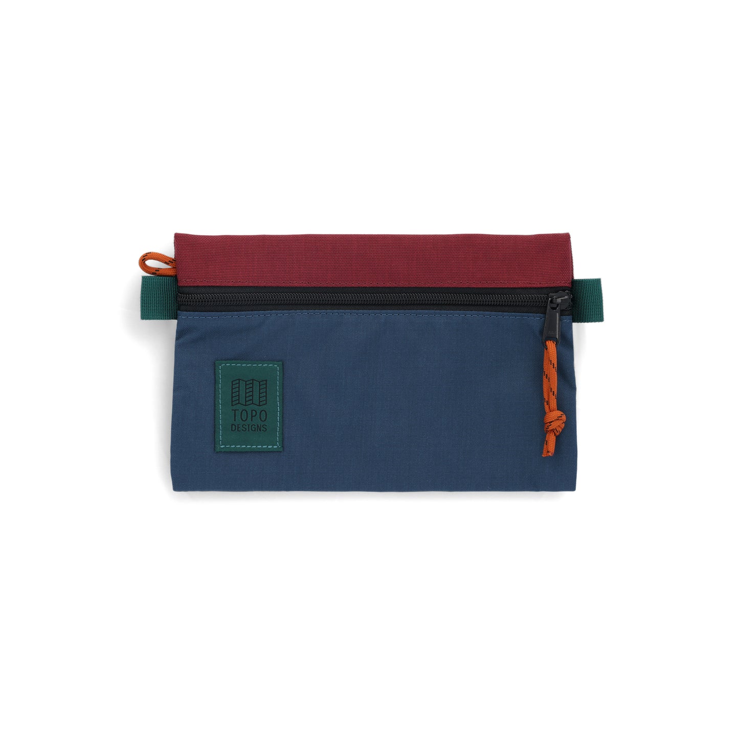 Topo Designs Accessory Bag in "Small" "Pond Blue / Zinfandel - Recycled" red nylon.