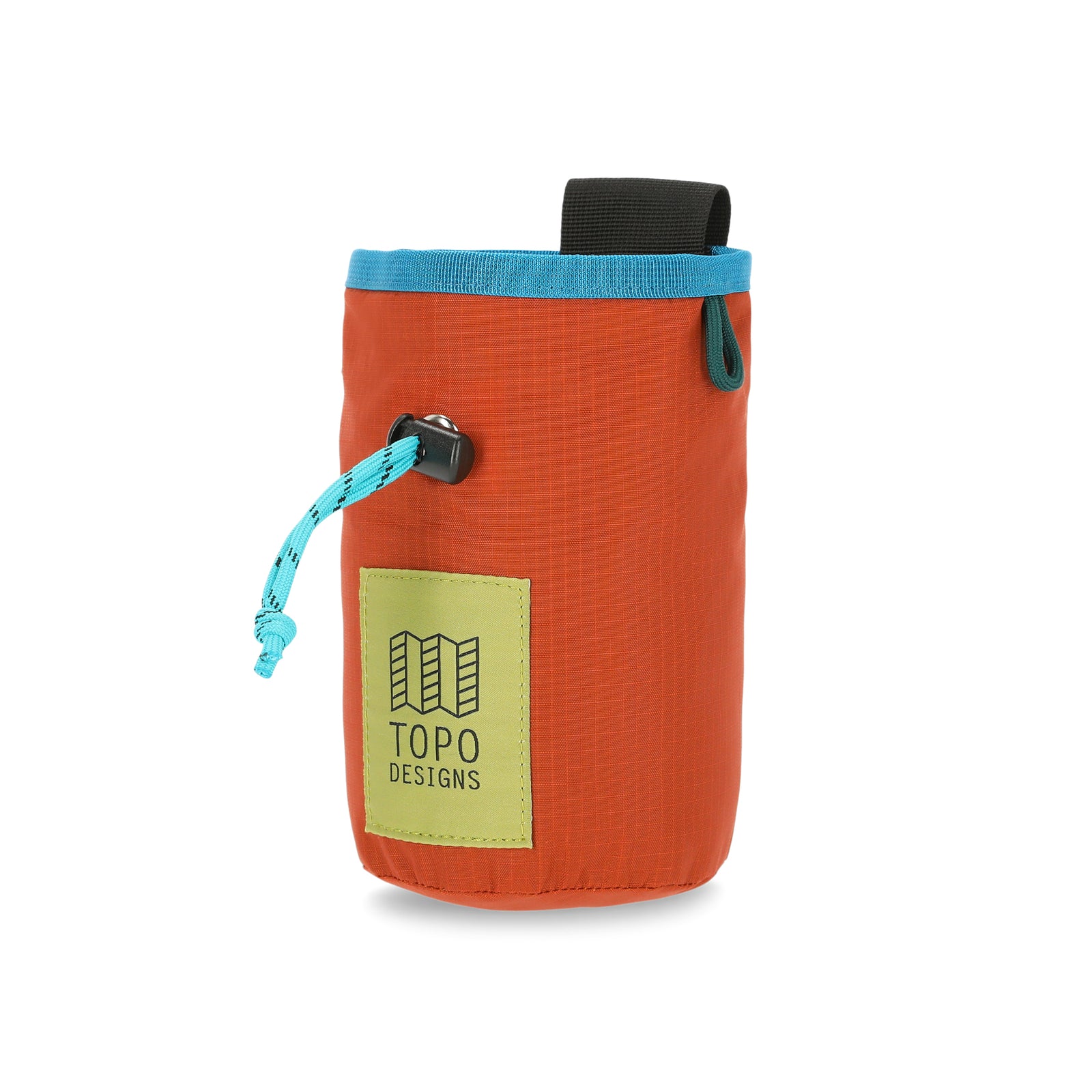 Topo Designs Mountain Chalk Bag for rock climbing and bouldering in lightweight recycled "Clay" orange nylon.
