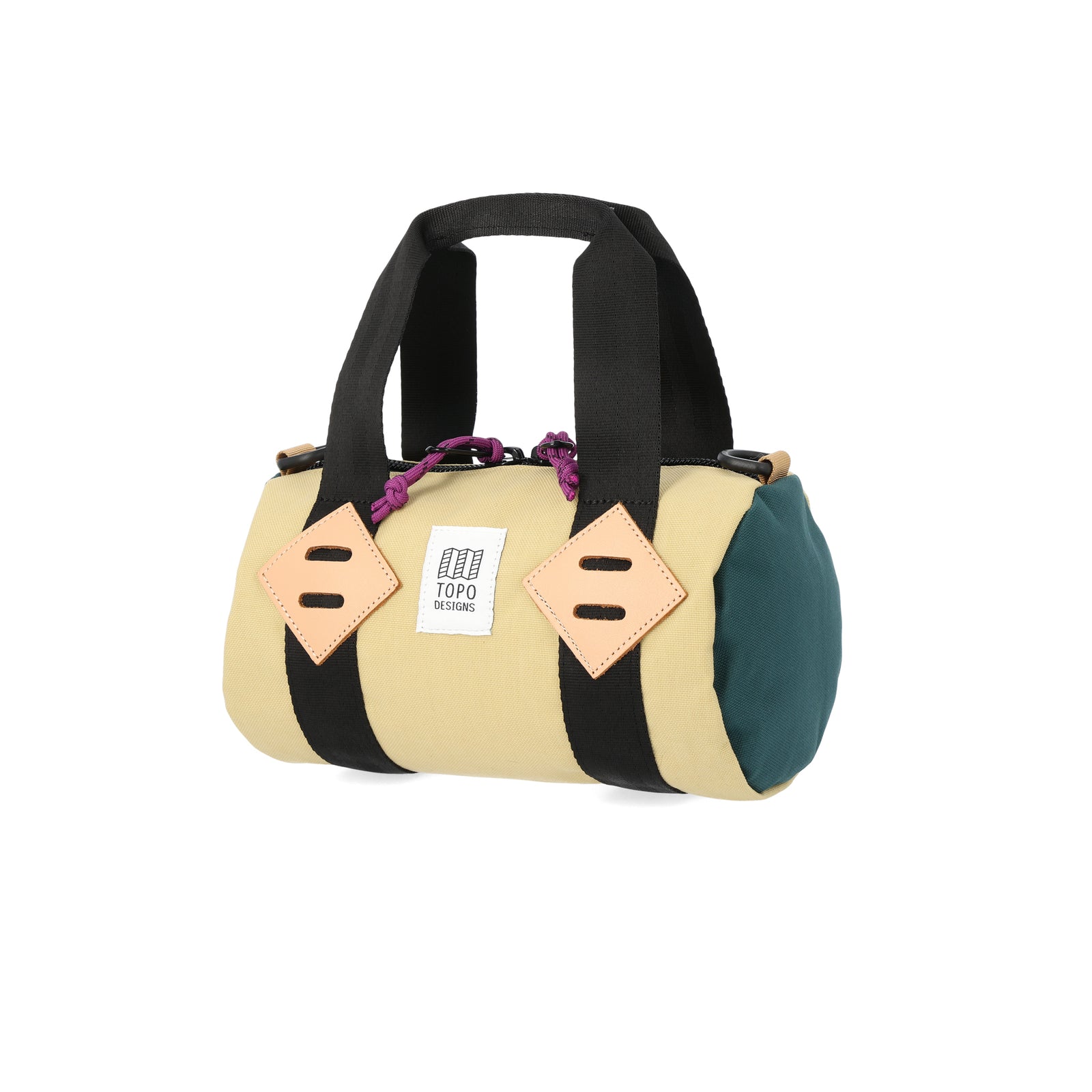 Topo Designs Mini Classic Duffel Bag shoulder crossbody purse in recycled "Hemp / Botanic Green" nylon.