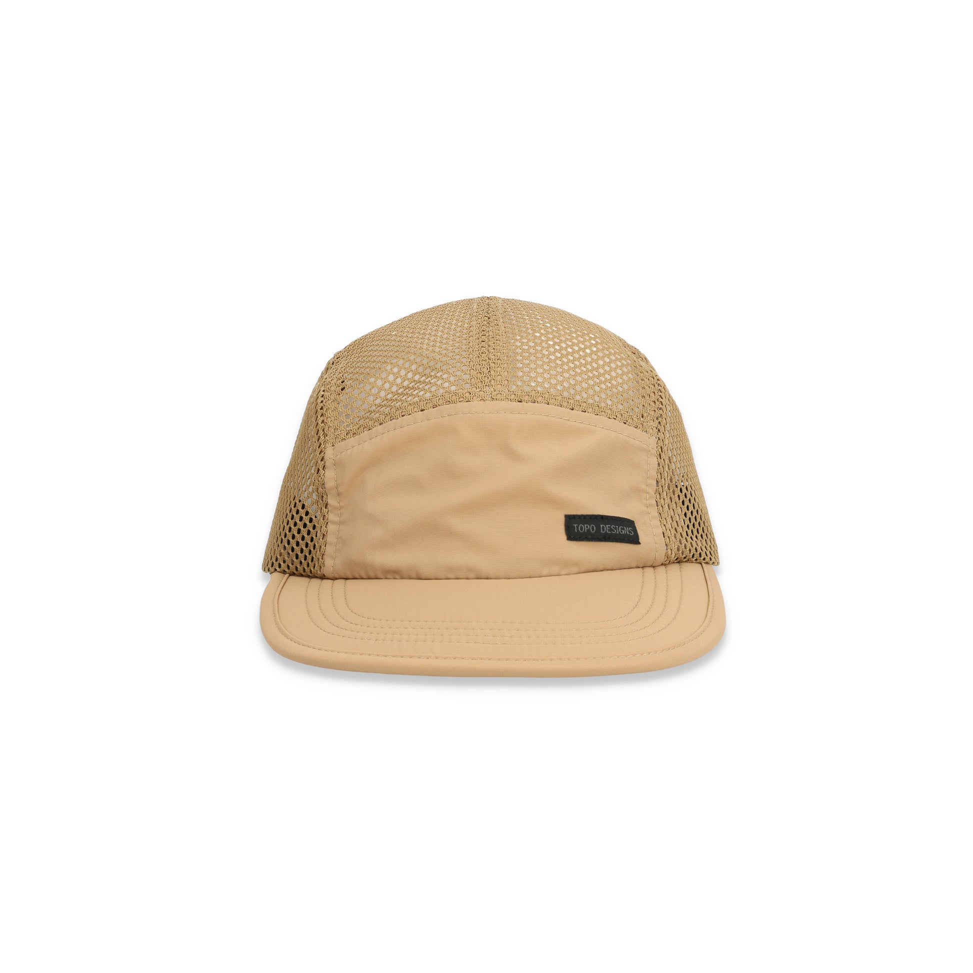 Topo Designs Global mesh back Hat in "Khaki" brown. Unstructured 5-panel flexible brim packable hat.