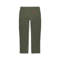 Back of Topo Designs Men's Global Pants lightweight cotton nylon travel pants in "Olive" green.