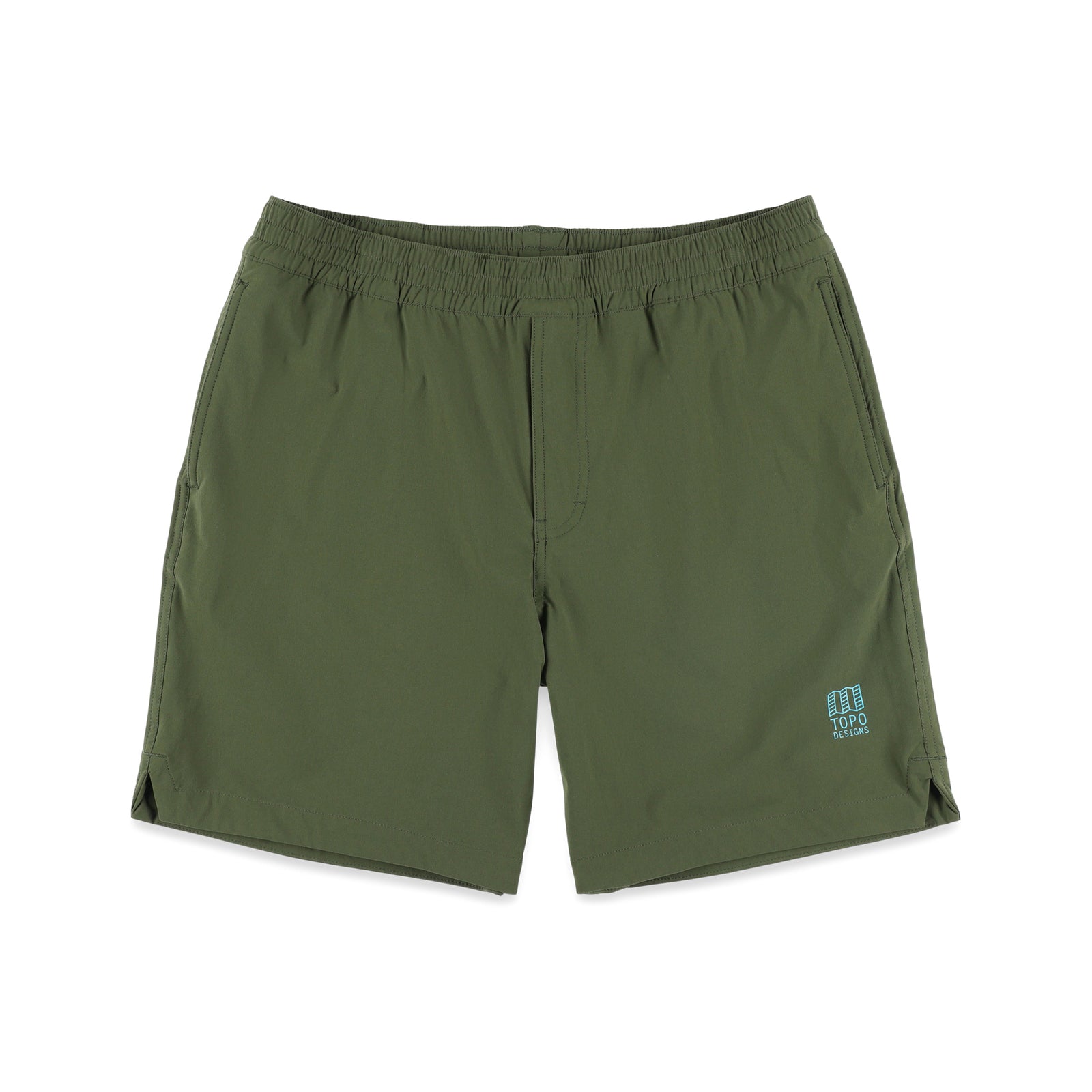 Topo Designs Men's Global lightweight quick dry travel Shorts in "Olive" green.