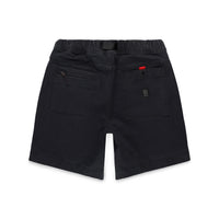 Back pockets on Topo Designs Men's Mountain organic cotton Shorts in "Black".