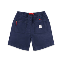 Back pockets on Topo Designs Men's Mountain organic cotton Shorts in "Navy" blue.