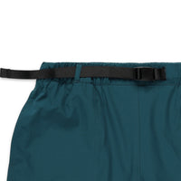General shot of front web belt on Topo Designs Men's River Shorts Lightweight quick dry swim trunks in pond blue.
