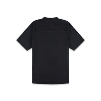 PackFast Packing Band on back of Topo Designs Men's River Tee Short Sleeve UPF 30+ moisture wicking t-shirt in "Black".