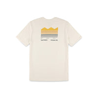 Back of Topo Designs Men's Strata Map 100% organic cotton graphic t-shirt in "Natural" white.