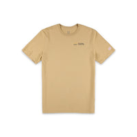 Topo Designs Men's Strata Map 100% organic cotton graphic t-shirt in "Tan" brown.